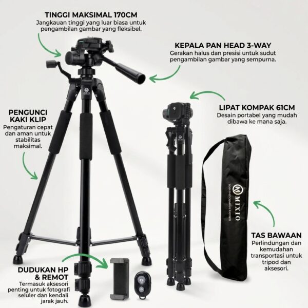 MIXIO 3522 Tripod 170CM — Tripod HP & Kamera Profesional Terbaik
