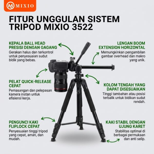 MIXIO 3522 Tripod 170CM — Tripod HP & Kamera Profesional Terbaik