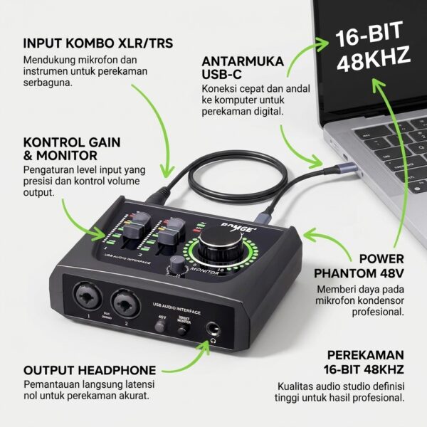 BOMGE Mini 2 Channel USB Audio Interface — Recording & Podcast Profesional