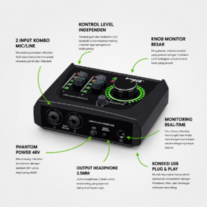 BOMGE Mini 2 Channel USB Audio Interface — Recording & Podcast Profesional