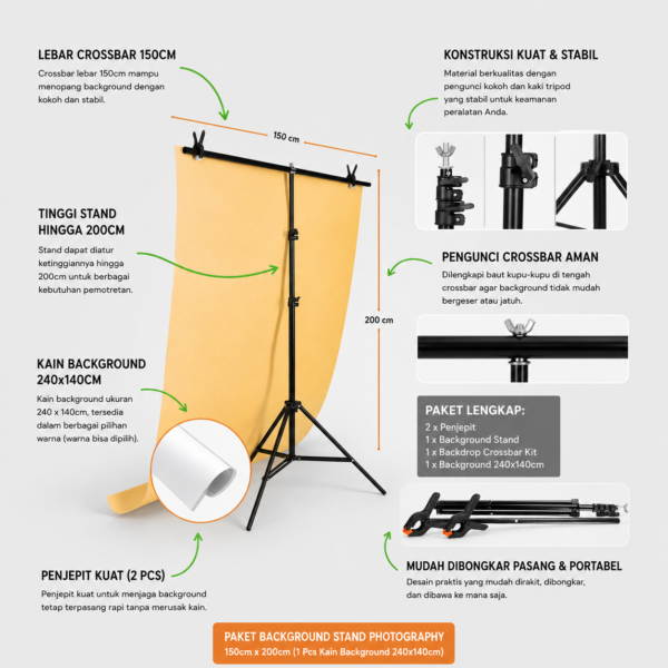 Paket Background Stand 2M + Background Studio — Backdrop Foto Profesional