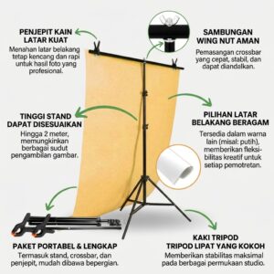 Paket Background Stand 2M + Background Studio — Backdrop Foto Profesional