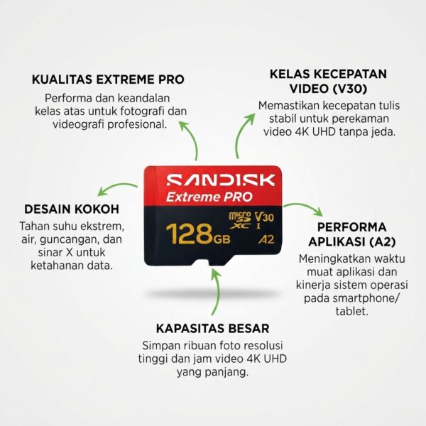 SanDisk Extreme Pro microSDXC 128GB — Kartu Memori 4K Kecepatan Tinggi