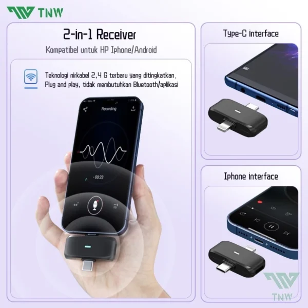 TNW A37 Wireless Microphone — Mic Lavalier Dual untuk Live Streaming