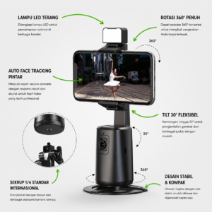 MIXIO A200 Auto Face Tracking — Gimbal HP 360° dengan LED