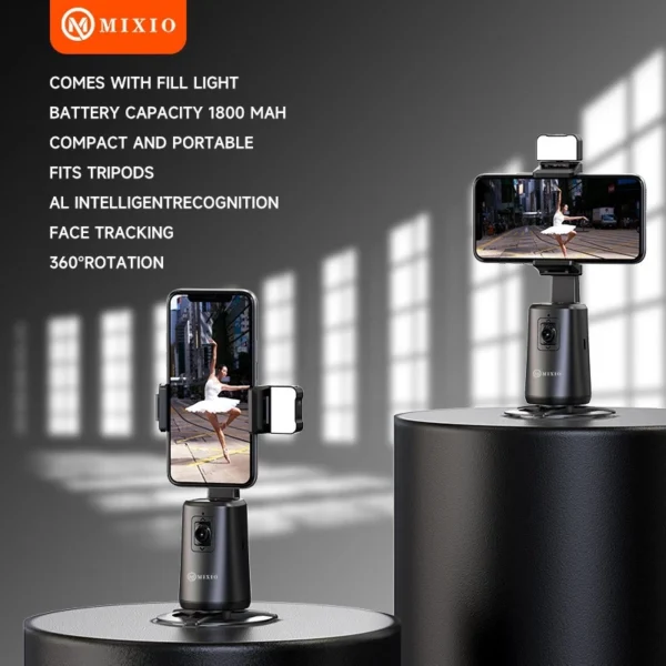 MIXIO A200 Auto Face Tracking — Gimbal HP 360° dengan LED